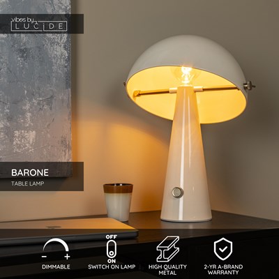 Lucide BARONE - Table lamp - Ø 38 cm - 1xE27 - Cream | Vibes